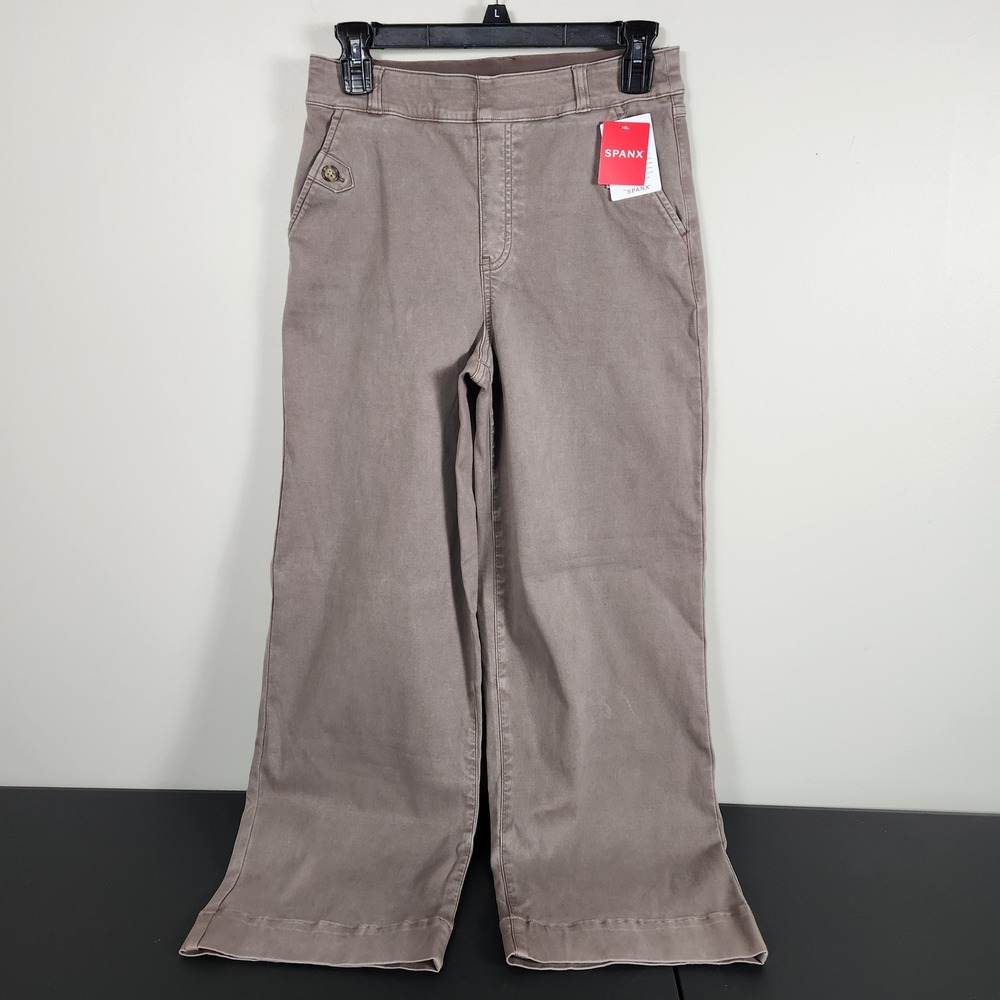 Spanx Stretch Twill Cropped Wide Leg Pants Smoke Brown 20312R  Medium NWT